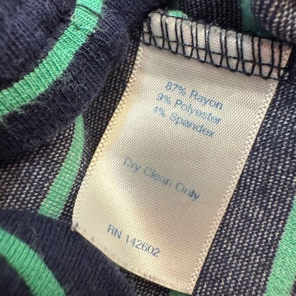 Sail to Sable Navy Blue & Green Striped Shift Dress Gold Buttons Size Large - Picture 4 of 6